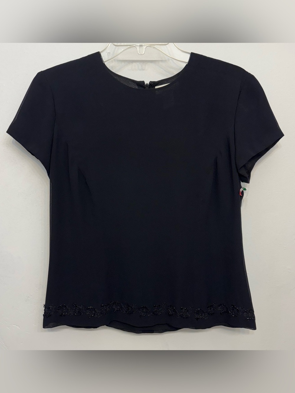 Ann Taylor Y2K Office Black 100% Silk Beaded Hem Back Zip Blouse Women’s Size 6